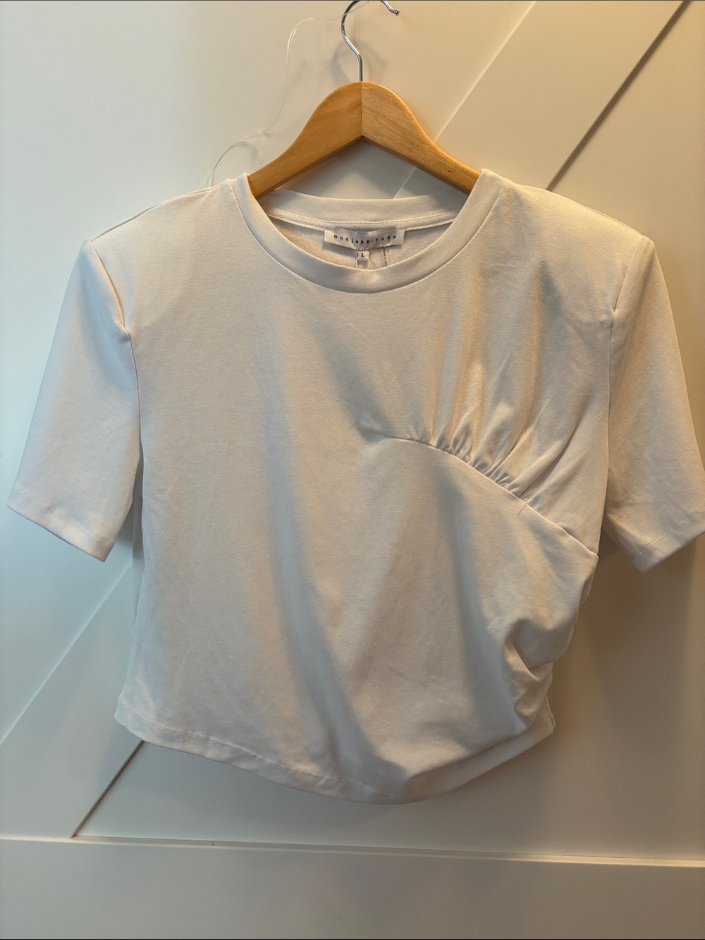 Endless Rose White Short Sleeve Ruched Front Tee